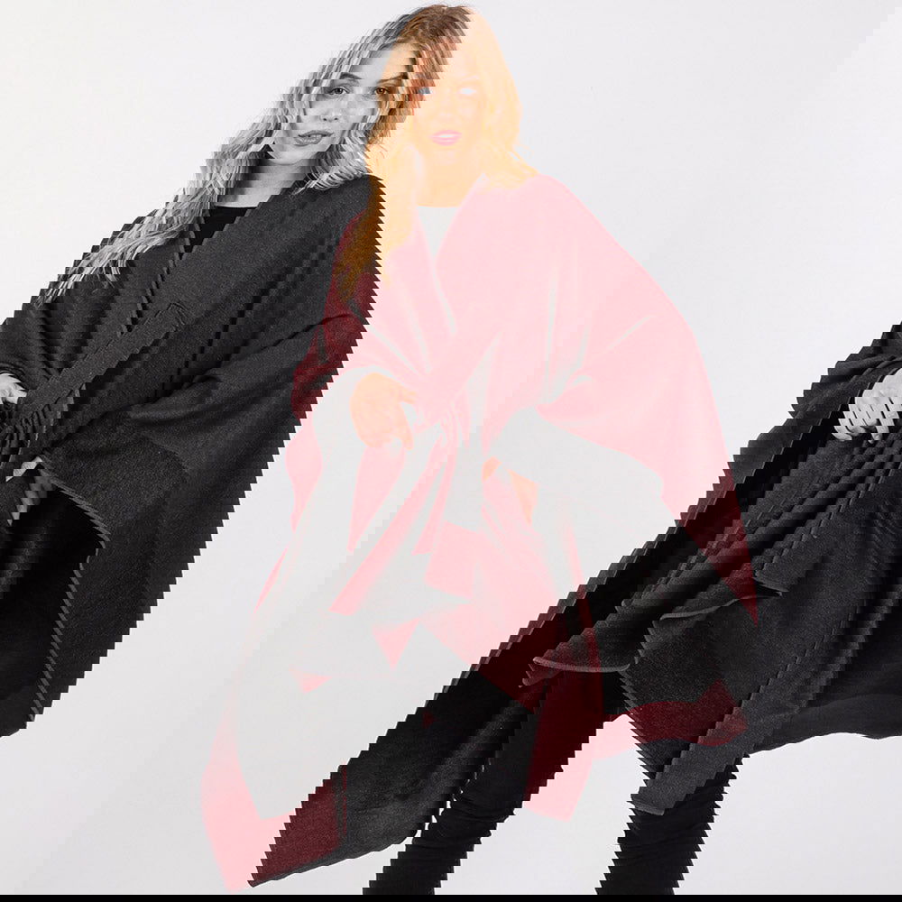 Burgundy Two Tone Pull Through Shawl Ruana Poncho - M H W ACCESSORIES LLC