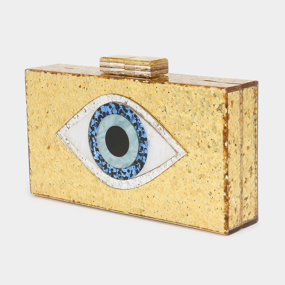 Gold Glittered Evil Eye Clutch / Crossbody Bag