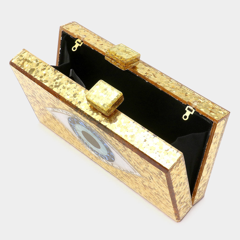 Gold Glittered Evil Eye Clutch / Crossbody Bag