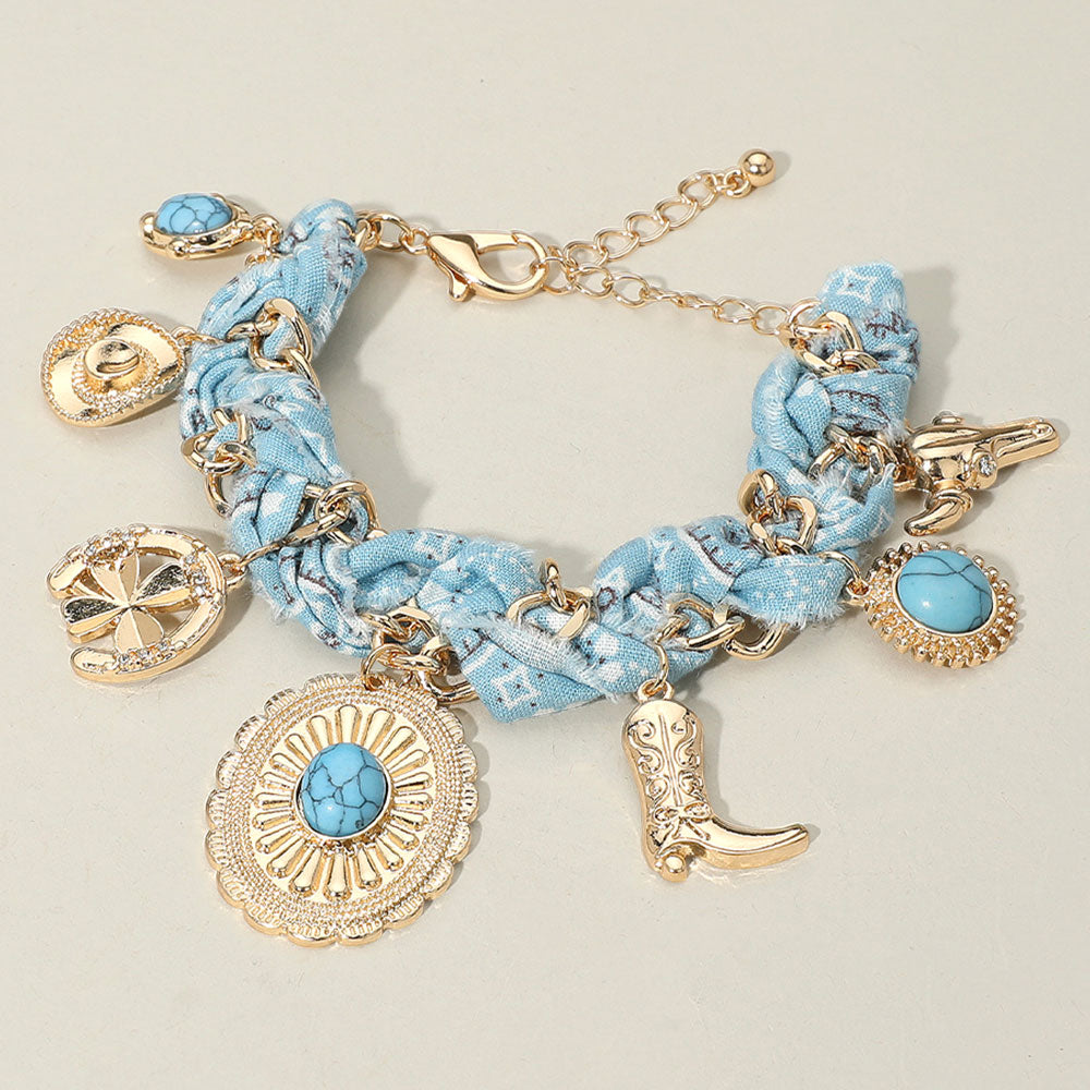 Western Themed Charm Fabric Braided Bracelet