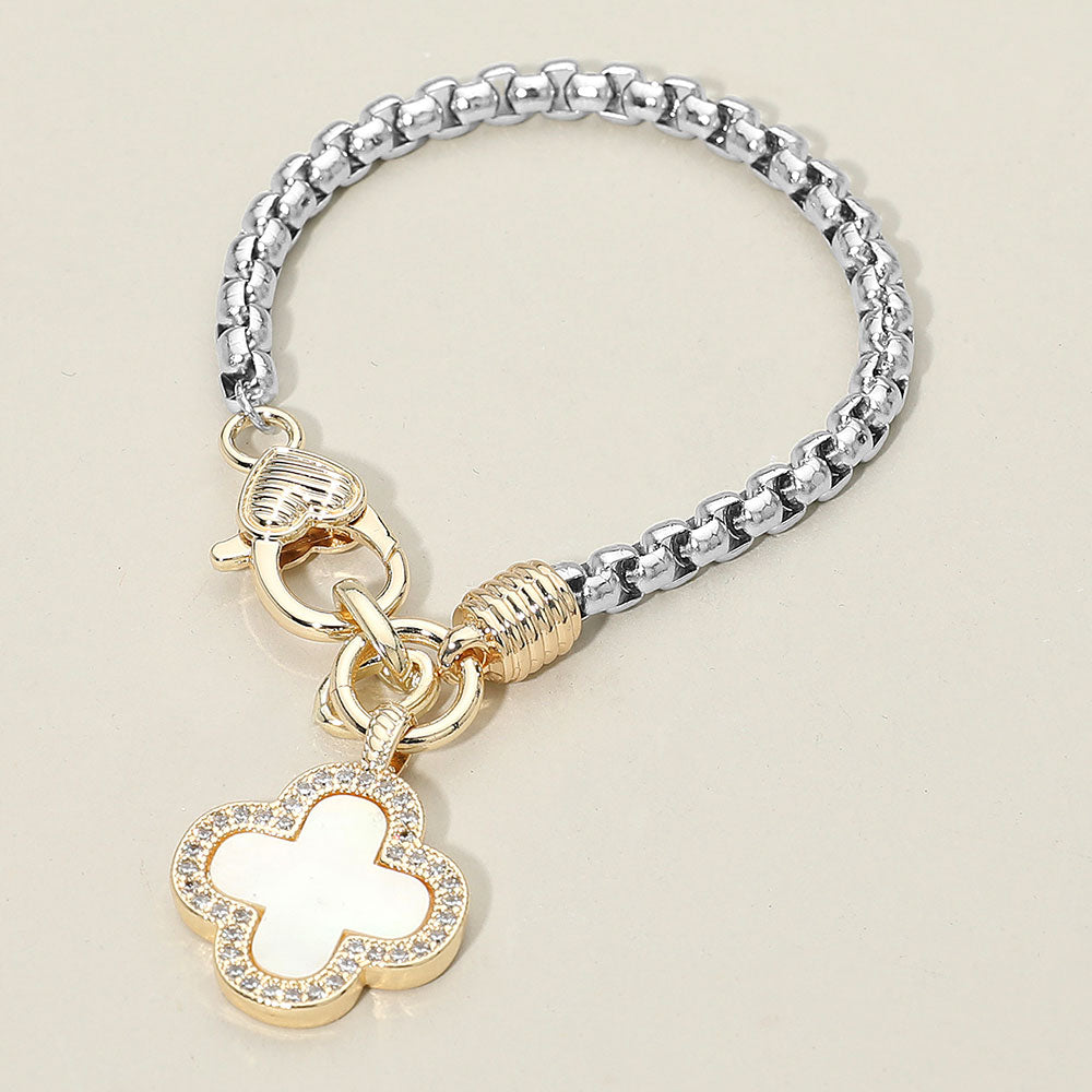 14K Gold Plated Mother Of Pearl Quatrefoil Pendant Bracelet M H W ACCESSORIES LLC 14K Gold Plated Mother Of Pearl Quatrefoil Pendant Bracelet
