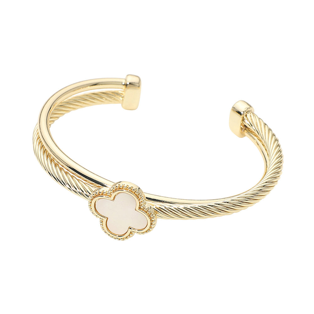 Mother of Pearl Quatrefoil Accent Twisted Cable Cuff Bracelet (Copy) M H W ACCESSORIES LLC Mother of Pearl Quatrefoil Accent Twisted Cable Cuff Bracelet (Copy)