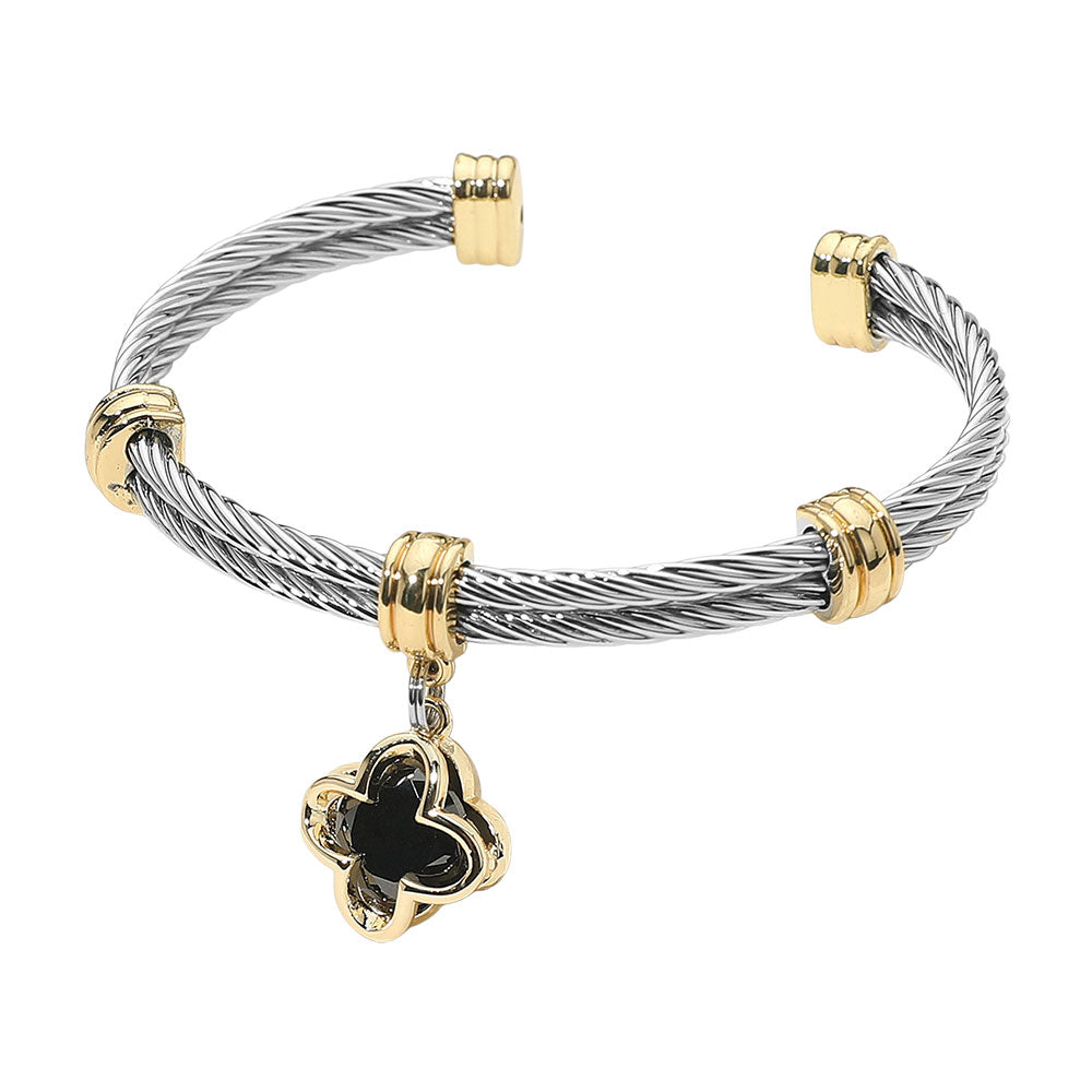 Two Tone CZ Black Quatrefoil Charm Dangle Cuff Bracelet (Copy) - M H W ACCESSORIES LLC
