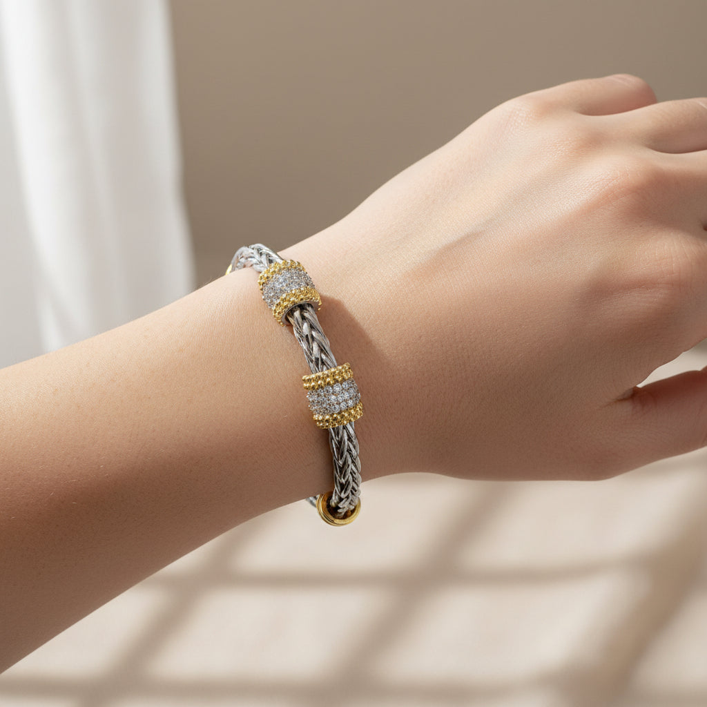 CZ Embellished Metal Cuff Bracelet-M H W ACCESSORIES
