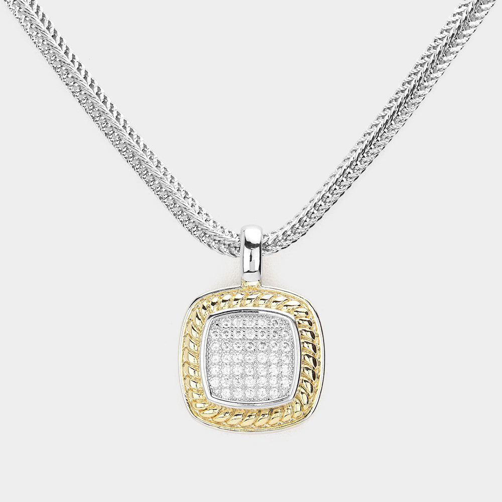 CZ Square Pendant Necklace-M H W ACCESSORIES - M H W ACCESSORIES LLC