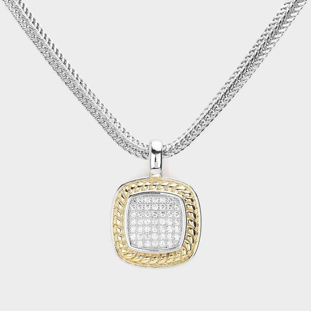 CZ Square Pendant Necklace-M H W ACCESSORIES