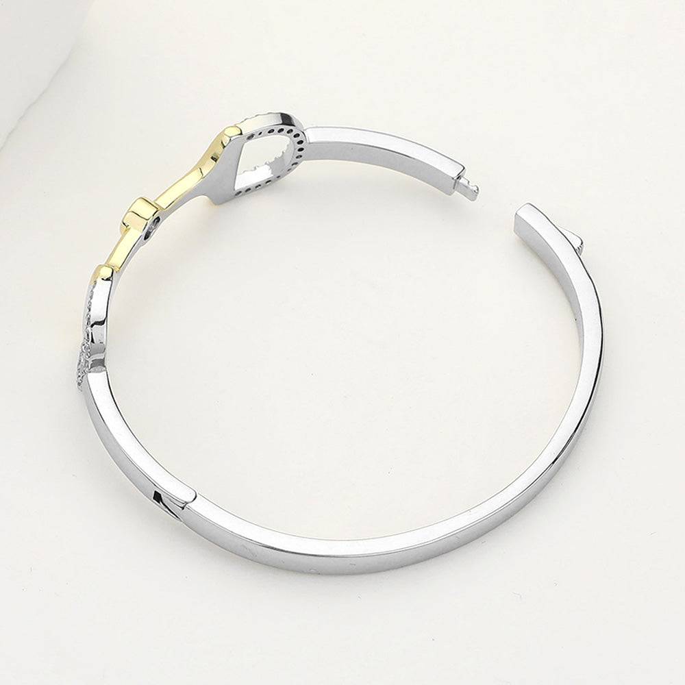CZ Stone Paved Two Tone Belt Buckle Accented Hinged Bracelet - M H W ACCESSORIES LLC