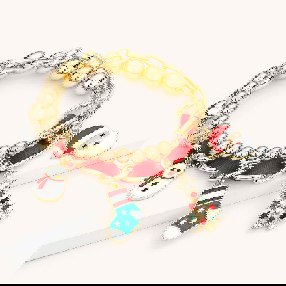 Christmas Theme Enamel Red Ribbon Charm Stretch Bracelets - M H W ACCESSORIES LLC