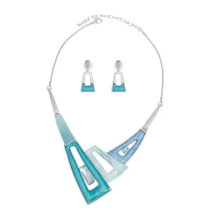 Collar Blue Geometric Snake Chain Necklace Set for Women - M H W ACCESSORIES LLC