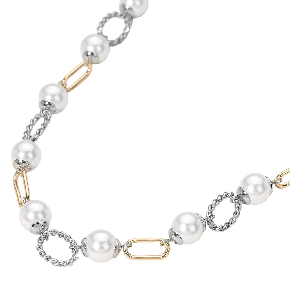 Cream Pearl Two Tone Metal Link Necklace - M H W ACCESSORIES LLC