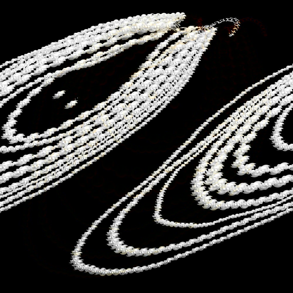 Cream Pearl Beaded Multi Layered Statement Necklace - M H W ACCESSORIES LLC