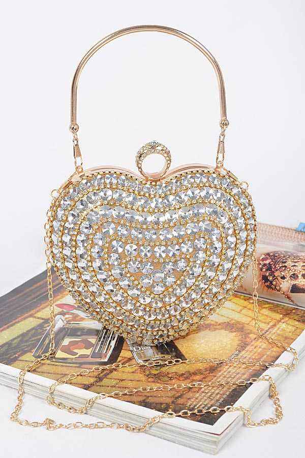 Crystal Heart Shape Statement Box Clutch-M H W ACCESSORIES