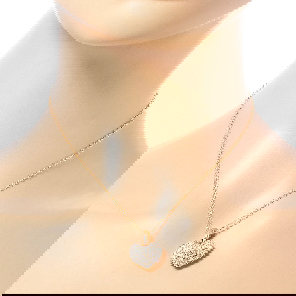 Crystal Rhinestone Pave Gold Heart Pendant Necklace - M H W ACCESSORIES LLC