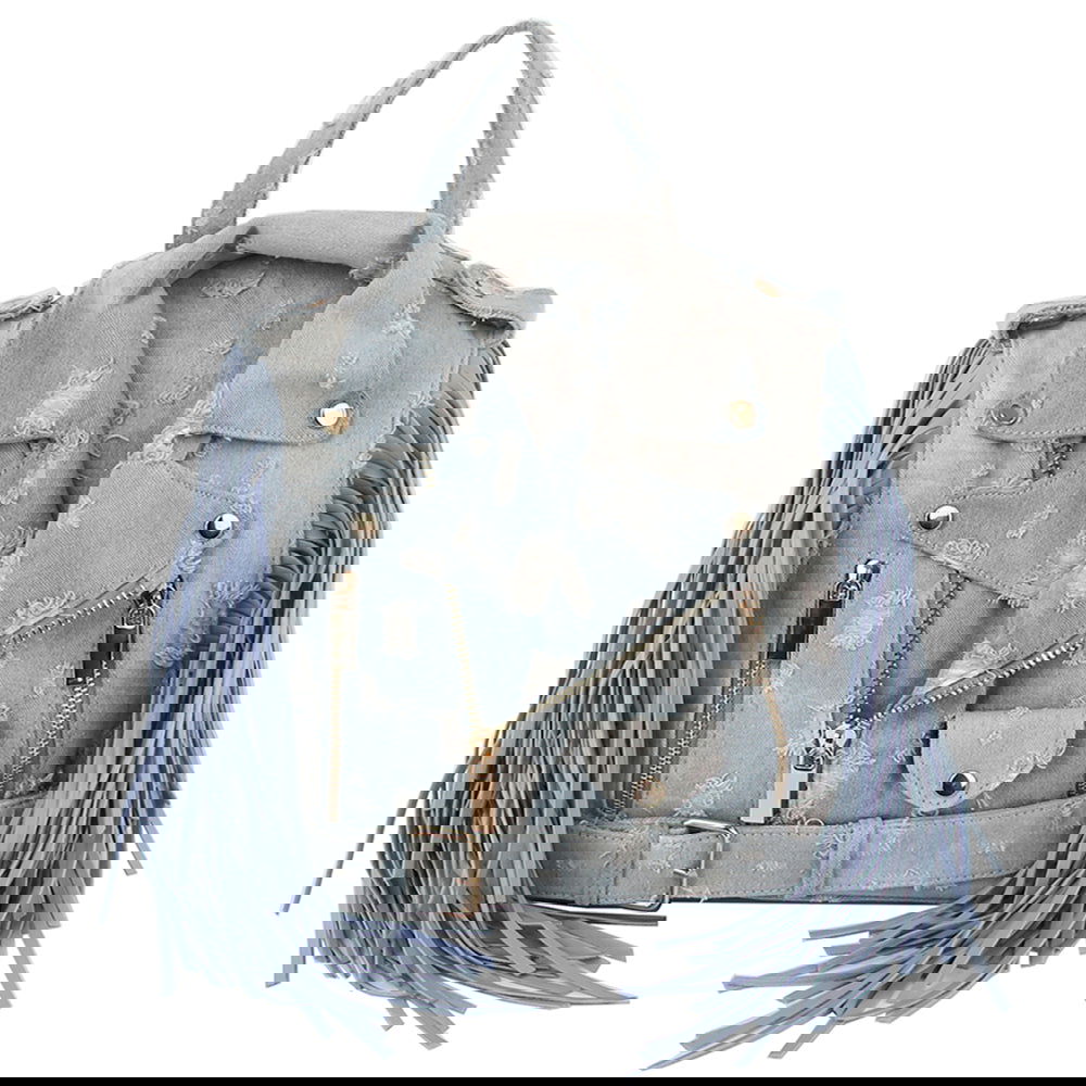 DENIM DISTRESSED MOTORCYCLE JACKET TASSEL BACKPACK - M H W ACCESSORIES LLC