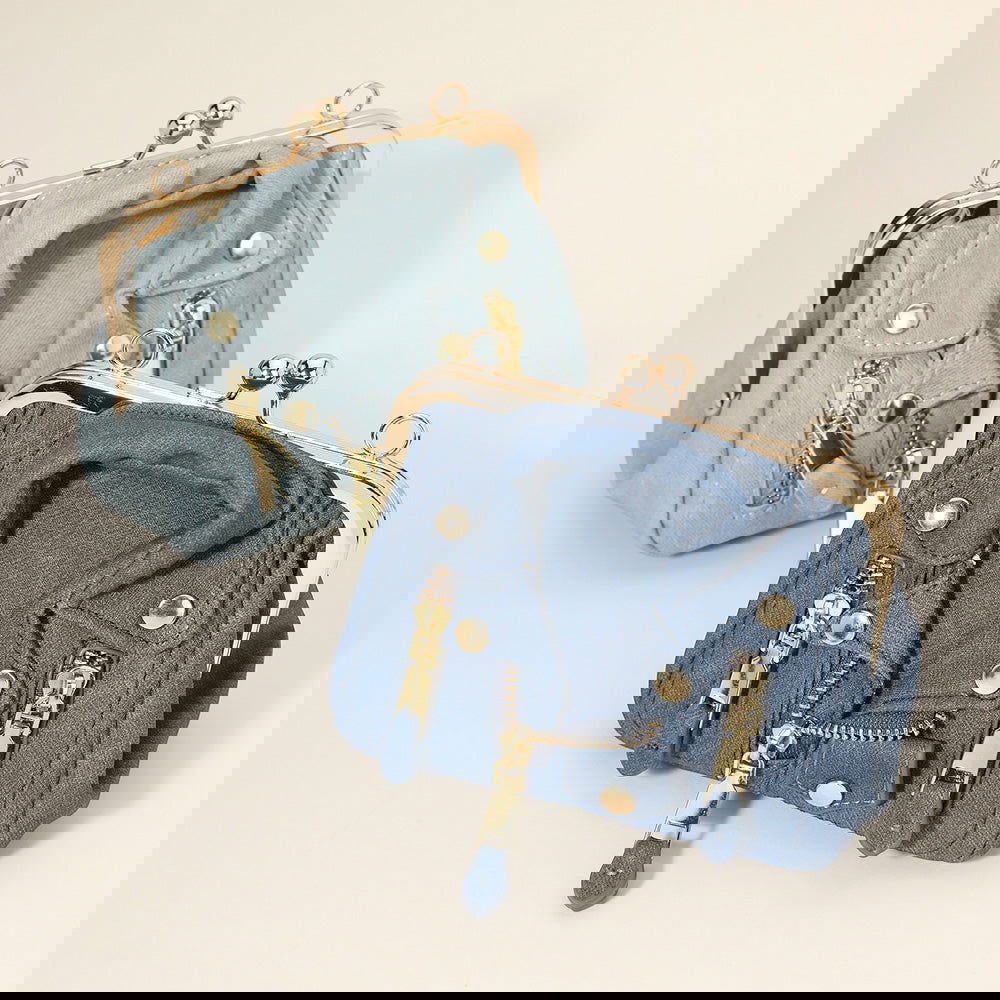 Denim Faux Leather Motorcycle Jacket Purse / Crossbody Bag - M H W ACCESSORIES LLC