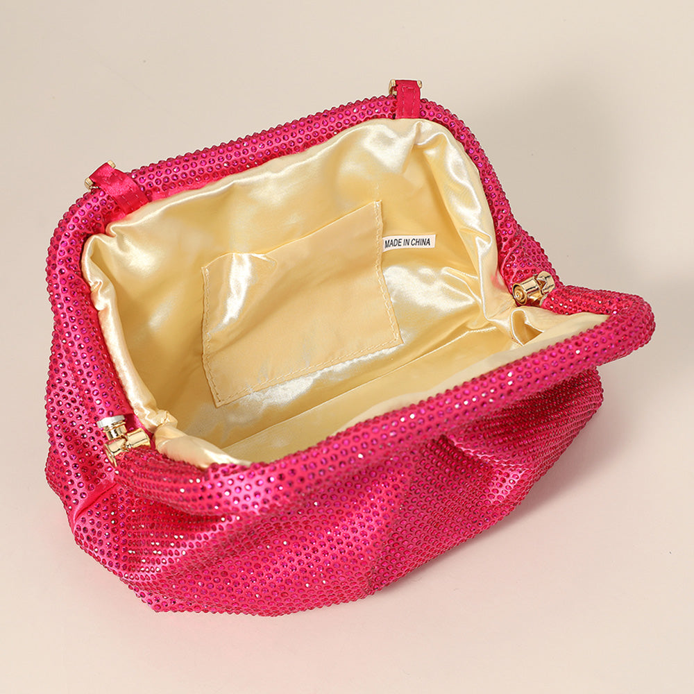 Pink & Gold Bling Studded Chunky Chain Strap Evening Clutch Bag / Crossbody Bag