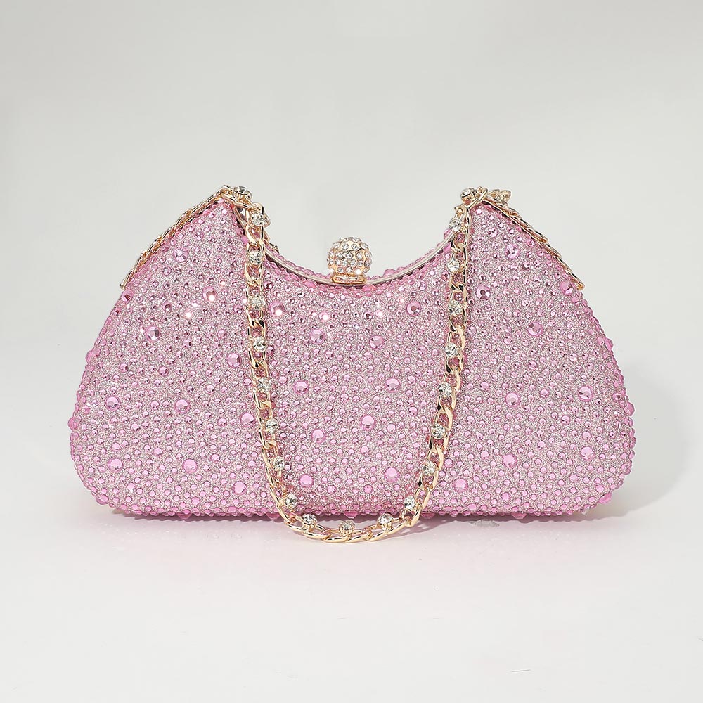 Pink Crystal Embellished Evening Clutch Bag for Women M H W ACCESSORIES LLC Pink Crystal Embellished Evening Clutch Bag for Women
