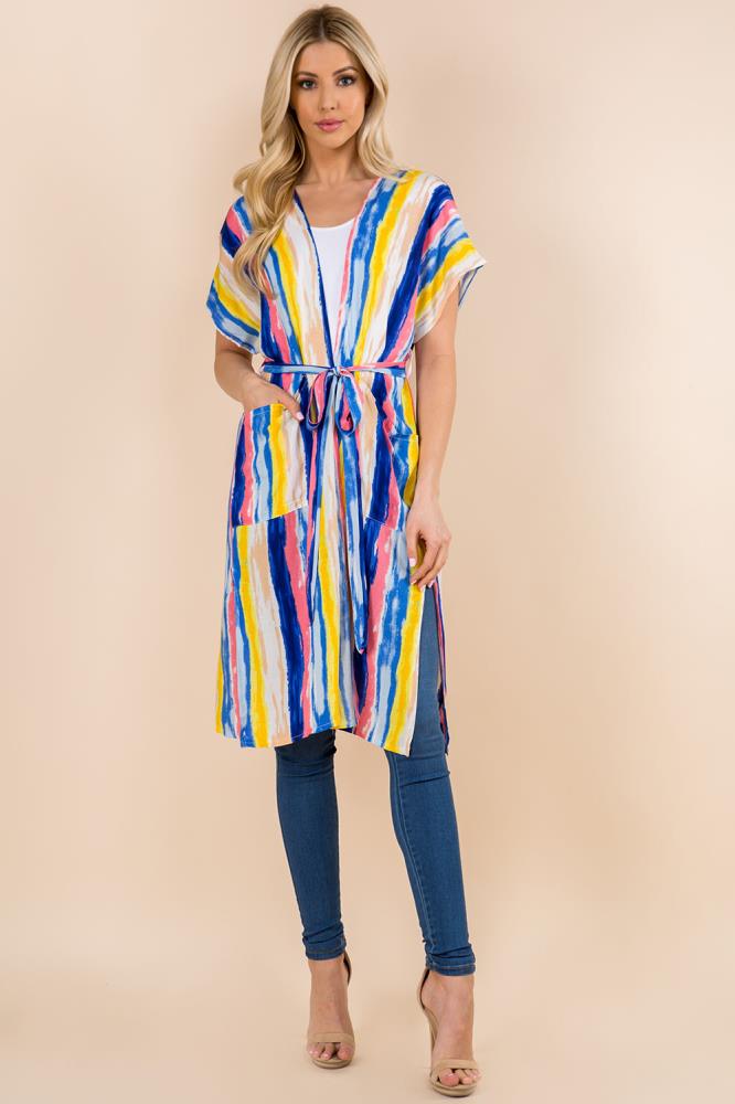 FASHION MULTI STRIPE PRINT SKINNY KIMONO - M H W ACCESSORIES LLC