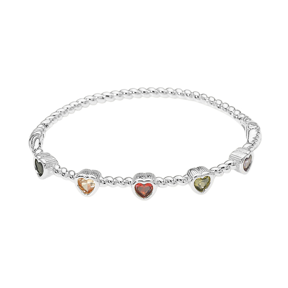 14K Gold Plated CZ Heart Stone Bezel Around Beaded Hinged Bangle Bracelet M H W ACCESSORIES LLC 14K Gold Plated CZ Heart Stone Bezel Around Beaded Hinged Bangle Bracelet