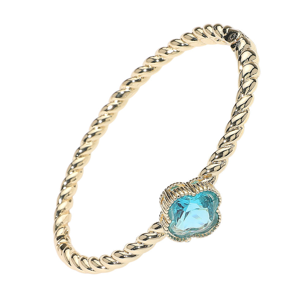 14K Gold Plated Blue CZ Quatrefoil Pendant Pointed Chain Bracelet M H W ACCESSORIES LLC 14K Gold Plated Blue CZ Quatrefoil Pendant Pointed Chain Bracelet