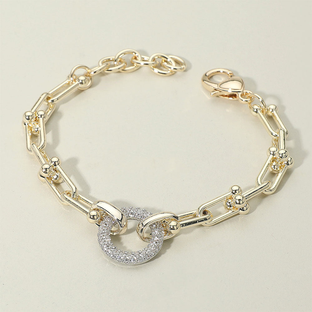14K Gold Plated CZ Stone Paved Ring Accent Industrial Chain Link Bracelet M H W ACCESSORIES LLC 14K Gold Plated CZ Stone Paved Ring Accent Industrial Chain Link Bracelet