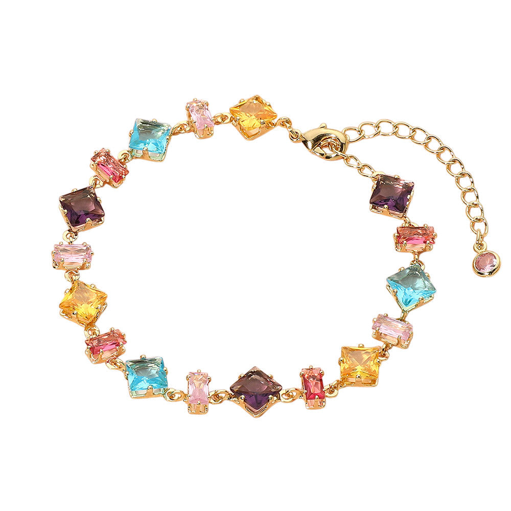 Stainless Steel Mixed Shape Multicolor Gem Link Bracelet M H W ACCESSORIES LLC Stainless Steel Mixed Shape Multicolor Gem Link Bracelet