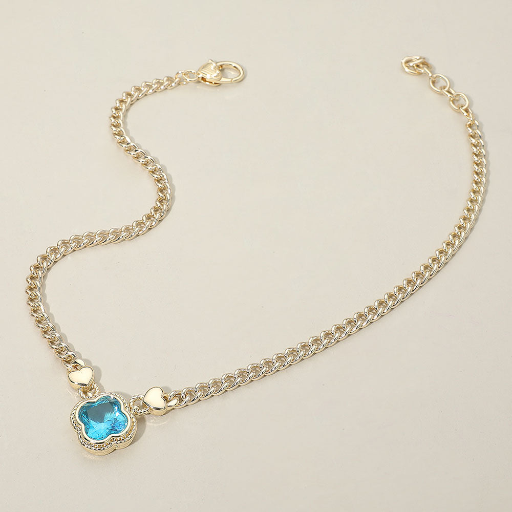 14K Gold Plated Blue CZ Quatrefoil Pendant Pointed Chain Necklace (Copy) M H W ACCESSORIES LLC 14K Gold Plated Blue CZ Quatrefoil Pendant Pointed Chain Necklace (Copy)