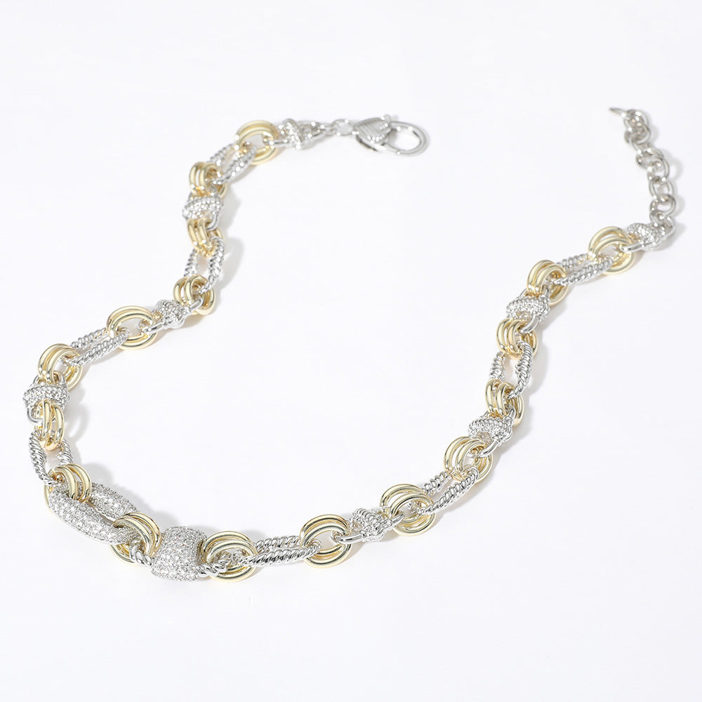 14K Gold Plated Two Tone CZ Stone Paved Mariner Link Necklace M H W ACCESSORIES LLC 14K Gold Plated Two Tone CZ Stone Paved Mariner Link Necklace