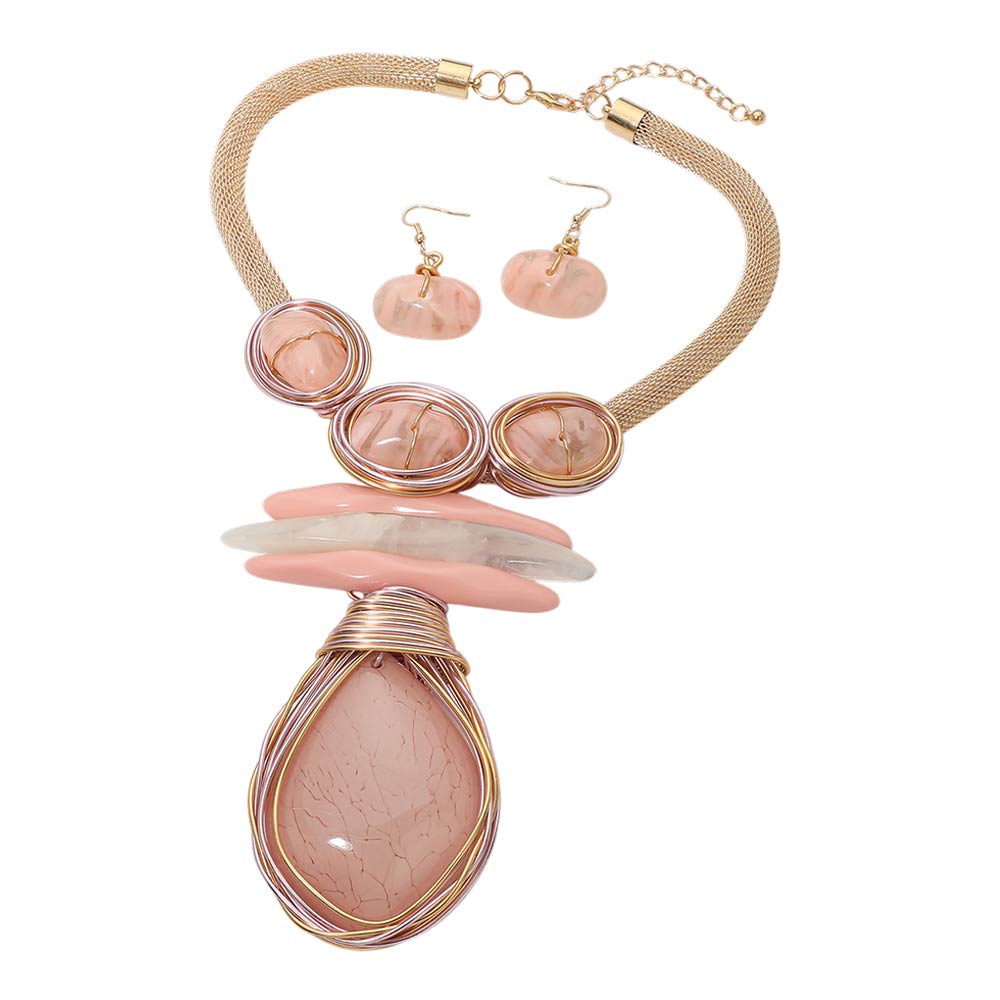 Bold Pink Abstract Resin Stone Pendant Accent Statement Necklace M H W ACCESSORIES LLC Bold Pink Abstract Resin Stone Pendant Accent Statement Necklace