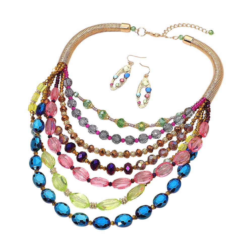 Bold Multistrand Beaded Statement Necklace M H W ACCESSORIES LLC Bold Multistrand Beaded Statement Necklace