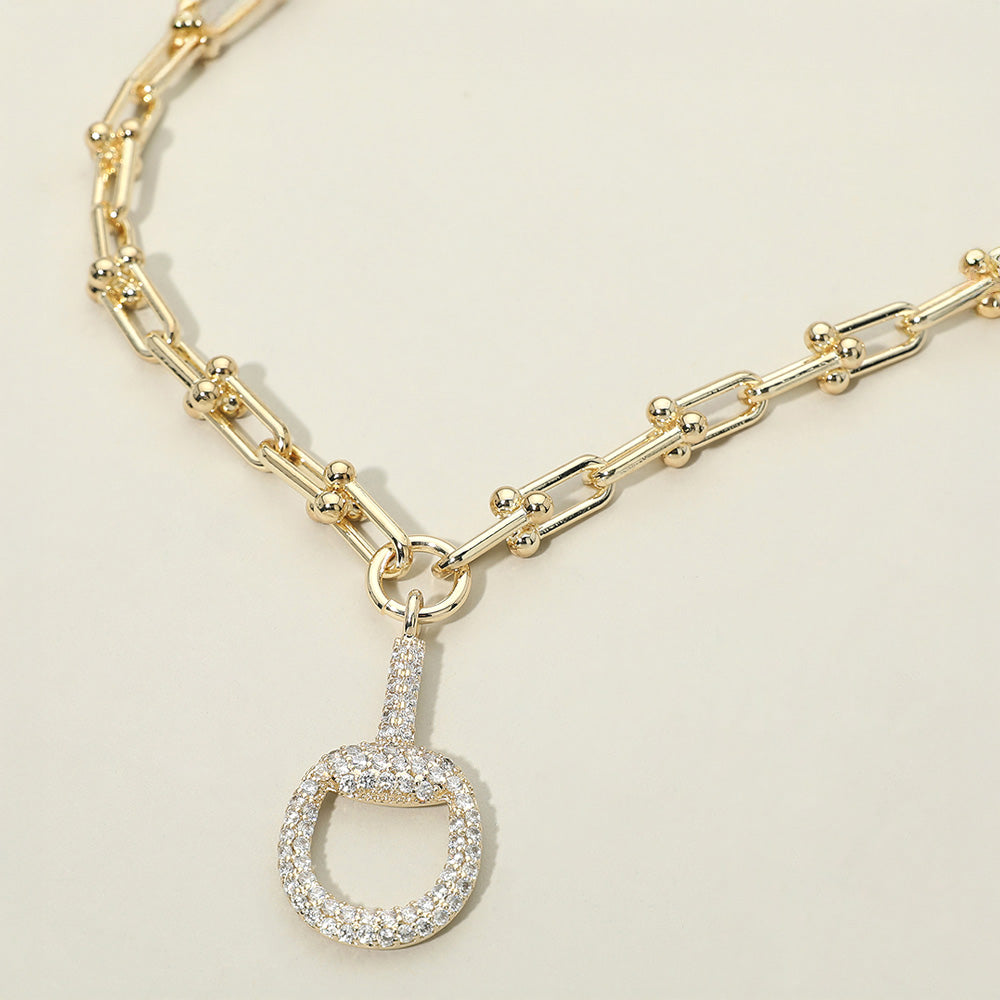 14K Gold Plated Chunky Industrial Chain CZ Pave Half Horsebit Pendant Necklace (Copy) M H W ACCESSORIES LLC 14K Gold Plated Chunky Industrial Chain CZ Pave Half Horsebit Pendant Necklace (Copy)