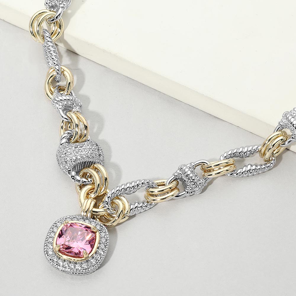 Two Tone 14K fashion Crystal Pendant Decorative Link Statement Necklace (Copy) M H W ACCESSORIES LLC Two Tone 14K fashion Crystal Pendant Decorative Link Statement Necklace (Copy)