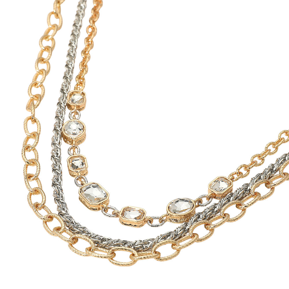 Two-Tone Oval Rectangular Stone Cluster Link Accent Chunky Metal Chain Layered Necklace (Copy)
