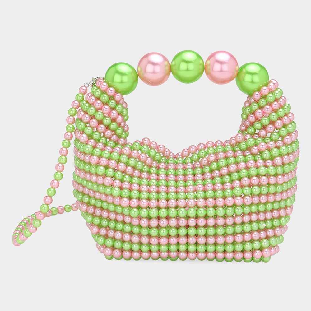 Pink & Green Pearl Beaded Handbag / Crossbody Bag