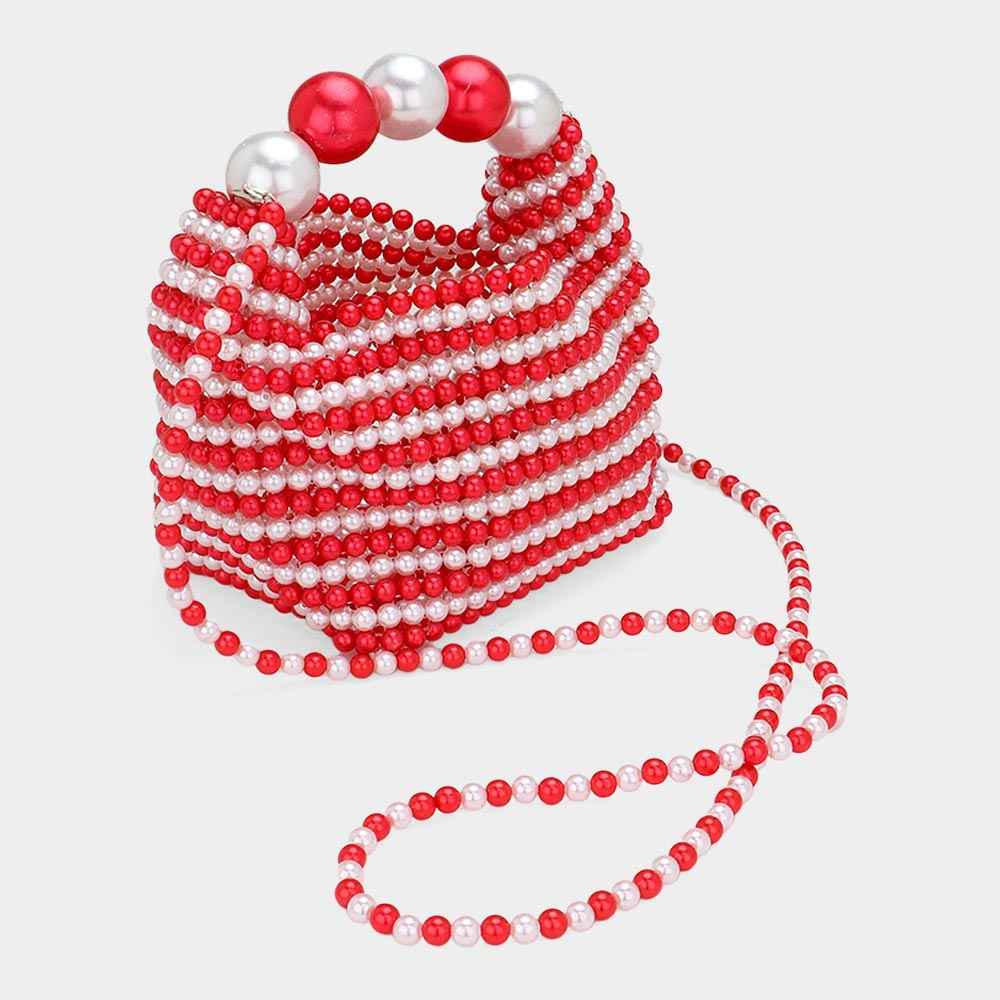 Red & White Pearl Beaded Handbag / Crossbody Bag