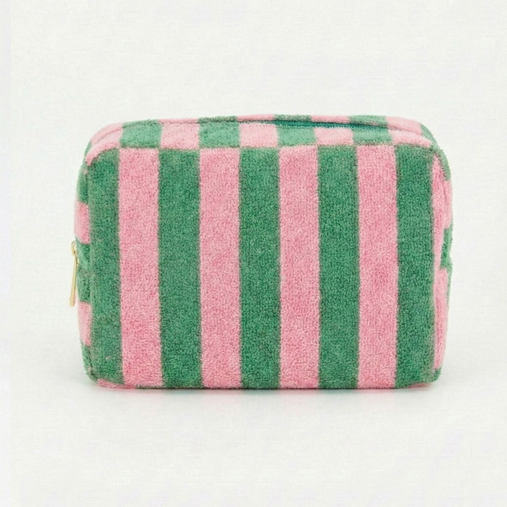 Pink & Green Striped Terry Cloth Cosmetic Pouch Bag M H W ACCESSORIES LLC Pink & Green Striped Terry Cloth Cosmetic Pouch Bag