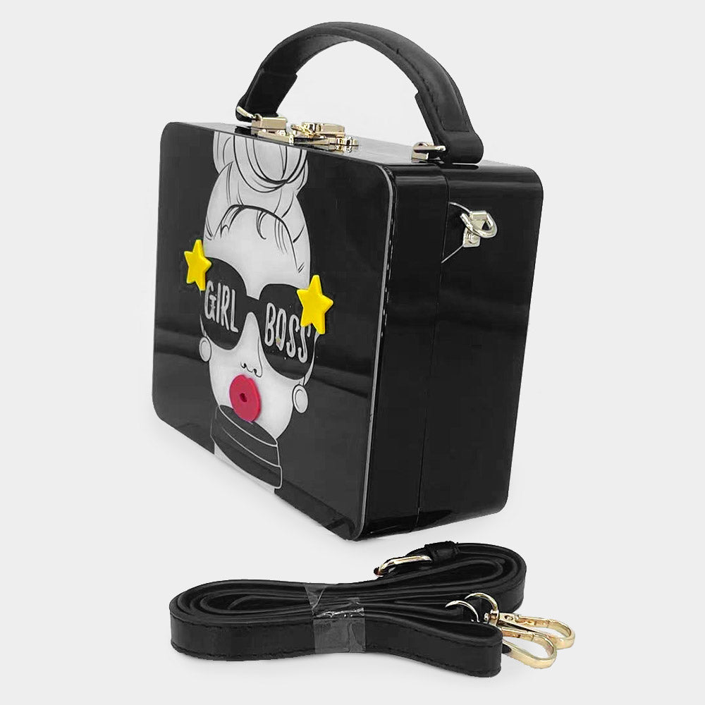 Girl Boss Black Accented Rectangle Tote / Crossbody Bag
