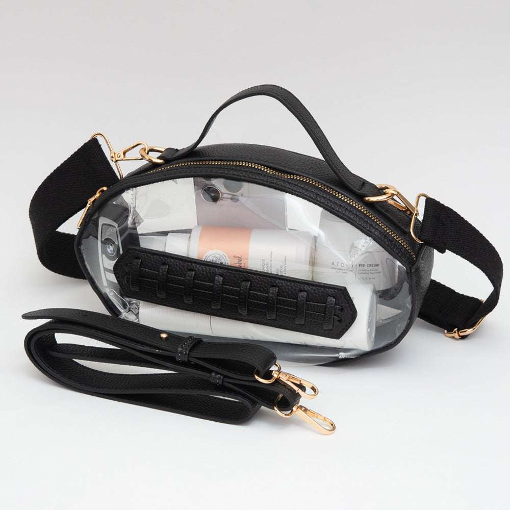 Black Football Shaped Transparent Crossbody Bag M H W ACCESSORIES LLC Black Football Shaped Transparent Crossbody Bag