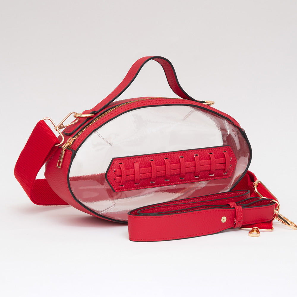 Red Football Shaped Transparent Crossbody Bag M H W ACCESSORIES LLC Red Football Shaped Transparent Crossbody Bag