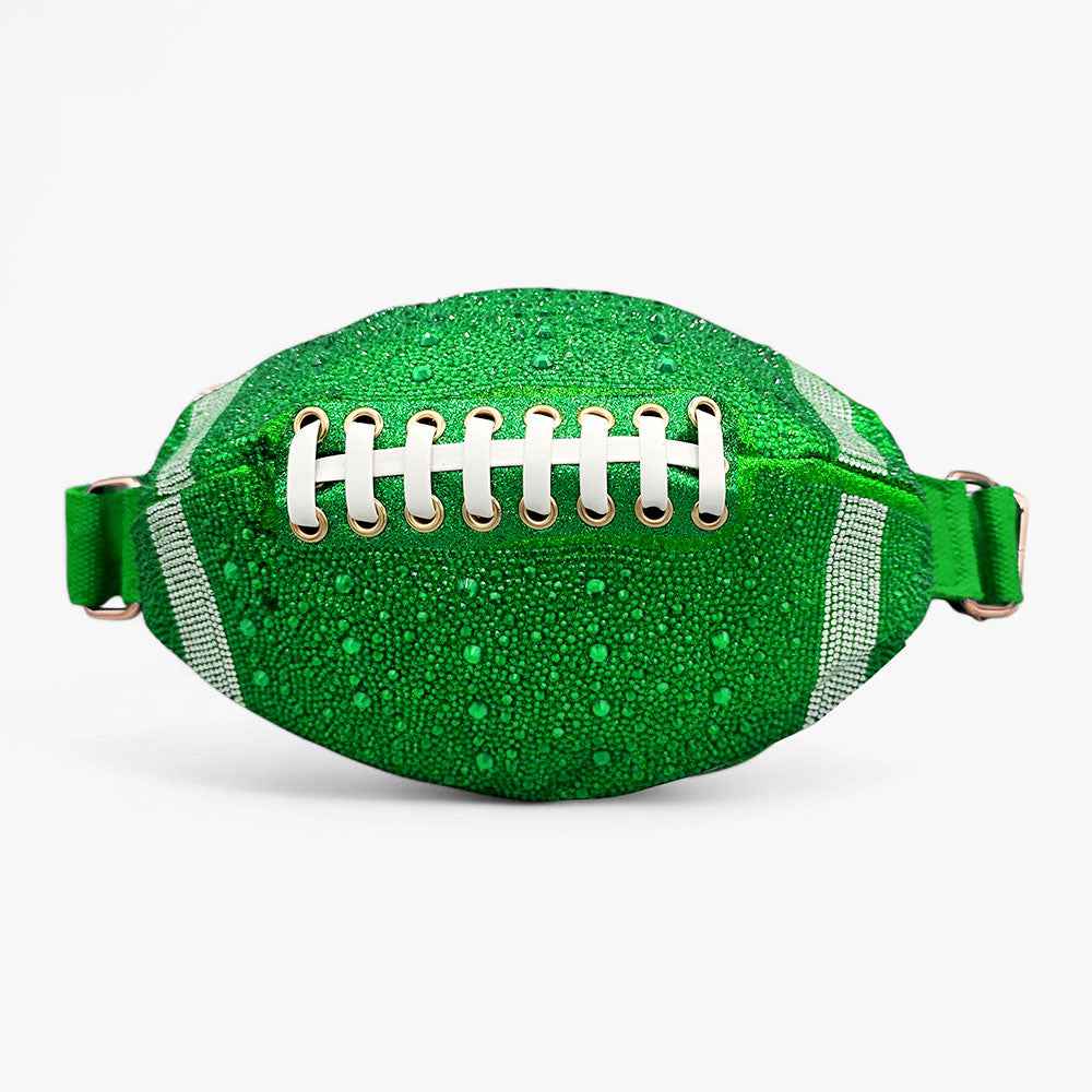 Blue Bling Studded Game Day Football Shape Fanny Pack Sling Bag