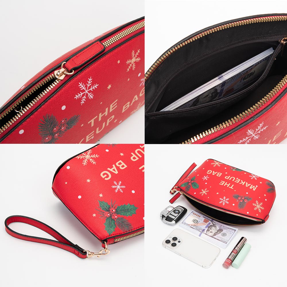 Faux Leather Christmas Snowflake Pattern THE MAKE UP Bag M H W ACCESSORIES LLC Faux Leather Christmas Snowflake Pattern THE MAKE UP Bag