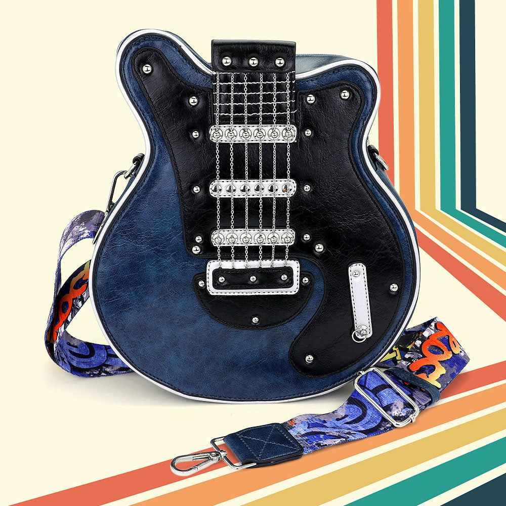Blue Electronic Guitar Shaped Crossbody Bag