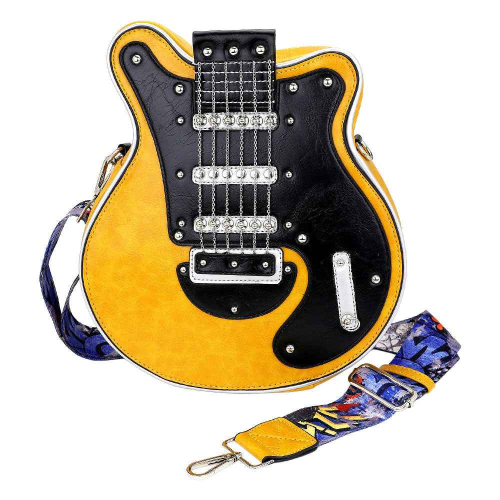 Yellow Electronic Guitar Shaped Crossbody Bag