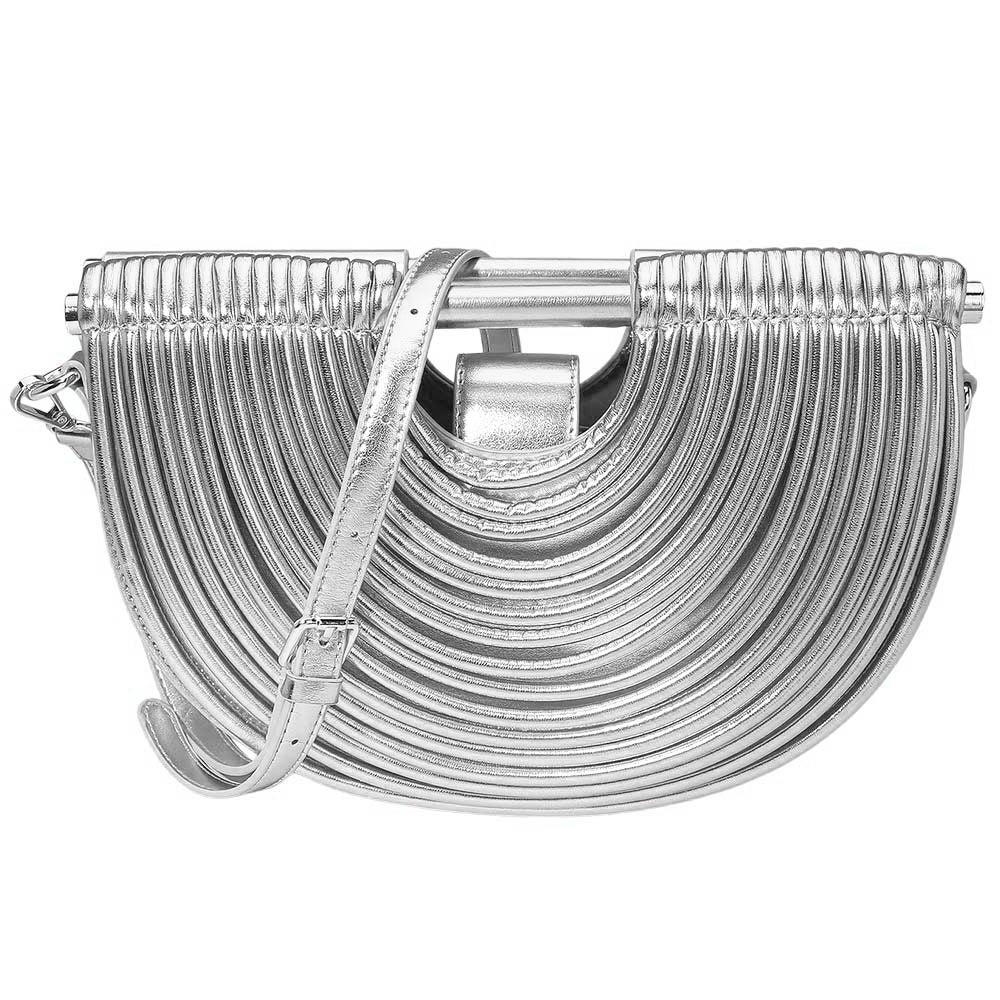 Faux Leather Unique Silver Half Moon Structured Handbag Crossbody Bag M H W ACCESSORIES LLC Faux Leather Unique Silver Half Moon Structured Handbag Crossbody Bag