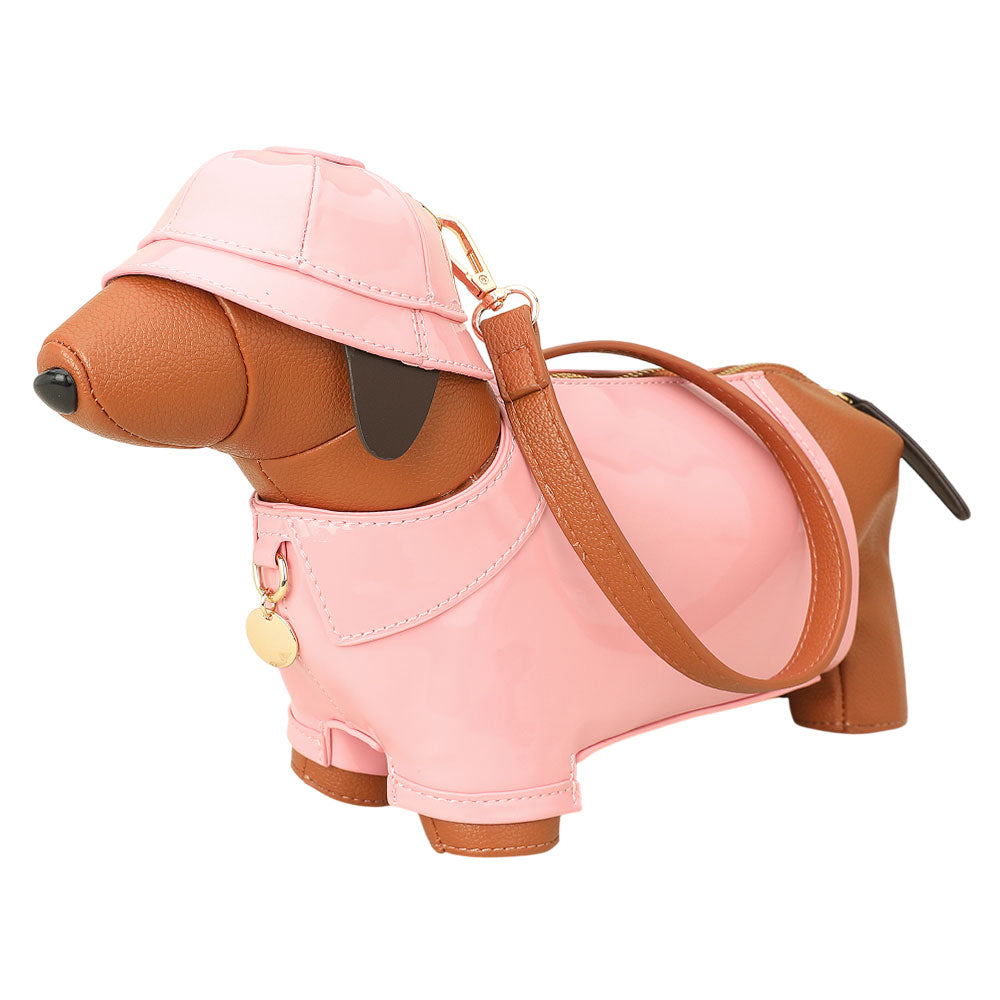 Faux Leather Pink Raincoat Puppy Crossbody Bag M H W ACCESSORIES LLC Faux Leather Pink Raincoat Puppy Crossbody Bag
