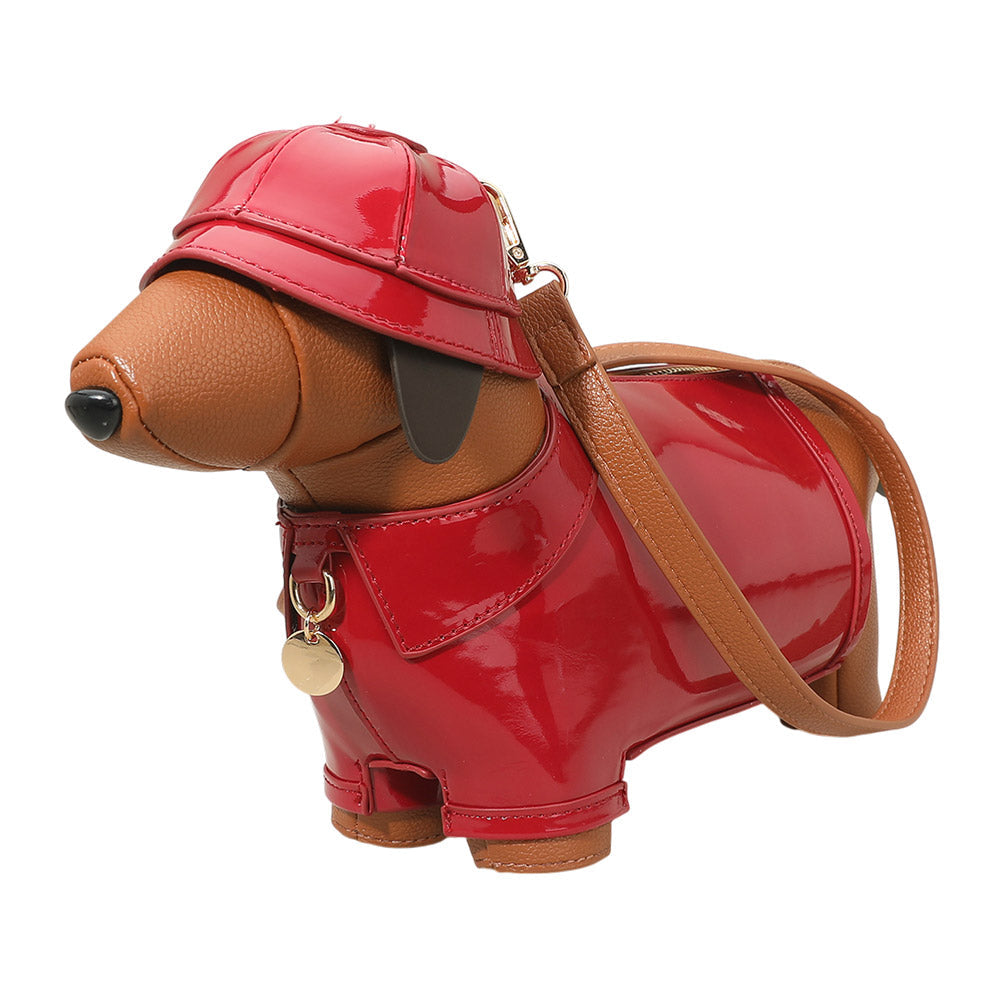 Faux Leather Red Raincoat Puppy Crossbody Bag M H W ACCESSORIES LLC Faux Leather Red Raincoat Puppy Crossbody Bag