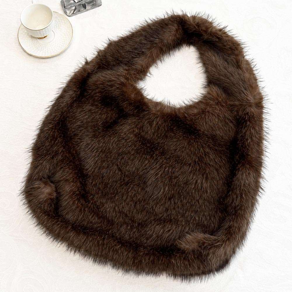 Fuzzy Plush Fur Slouchy Shoulder Dark Brown Hobo Bag M H W ACCESSORIES LLC Fuzzy Plush Fur Slouchy Shoulder Dark Brown Hobo Bag