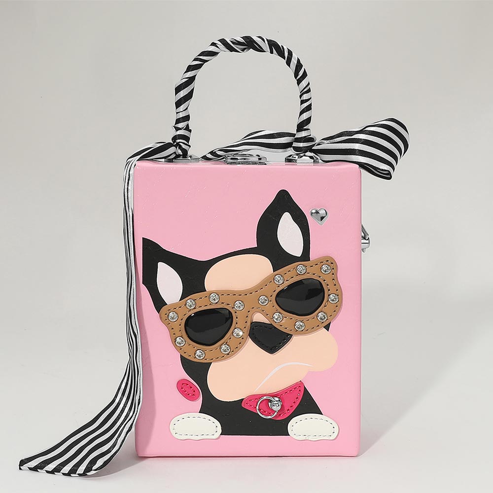 Pink Cute Dog Box Purse Crossbody Bag M H W ACCESSORIES LLC Pink Cute Dog Box Purse Crossbody Bag