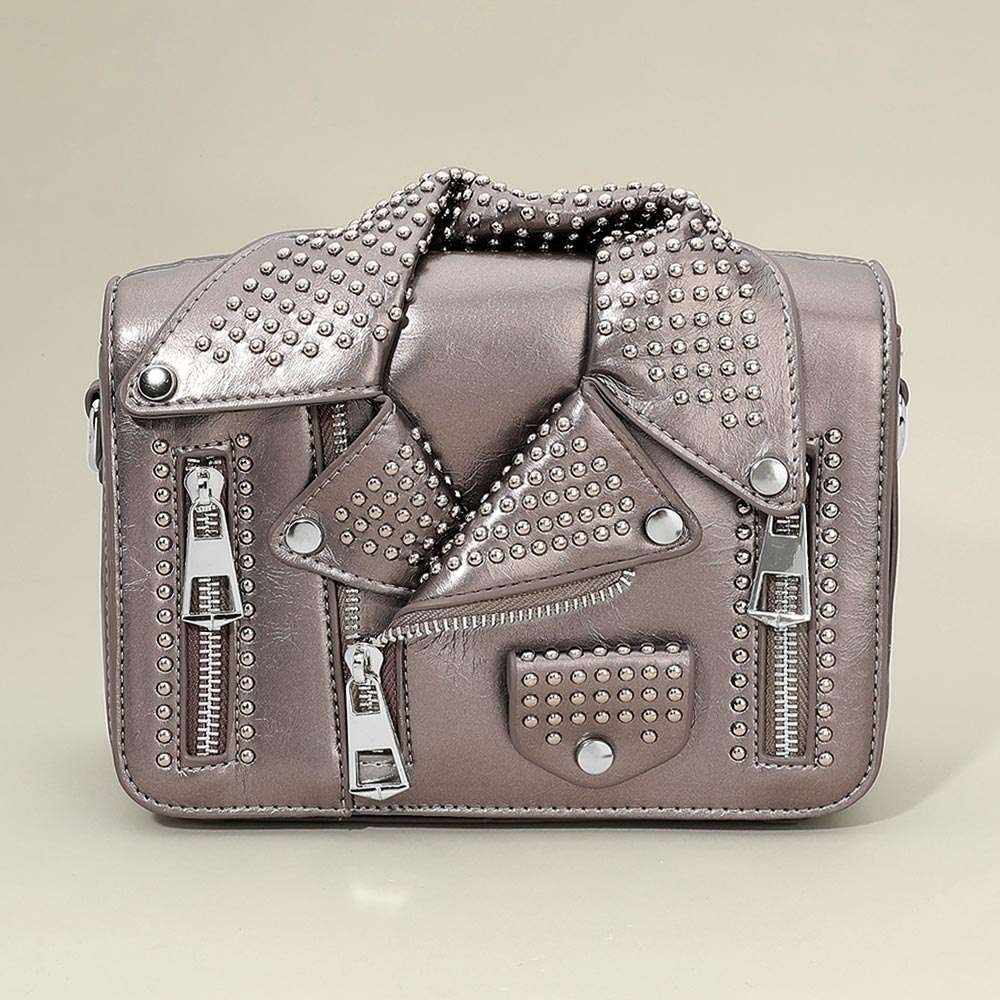 Studded Bronx Faux Leather Jacket Designed Crossbody Bag M H W ACCESSORIES LLC Studded Bronx Faux Leather Jacket Designed Crossbody Bag