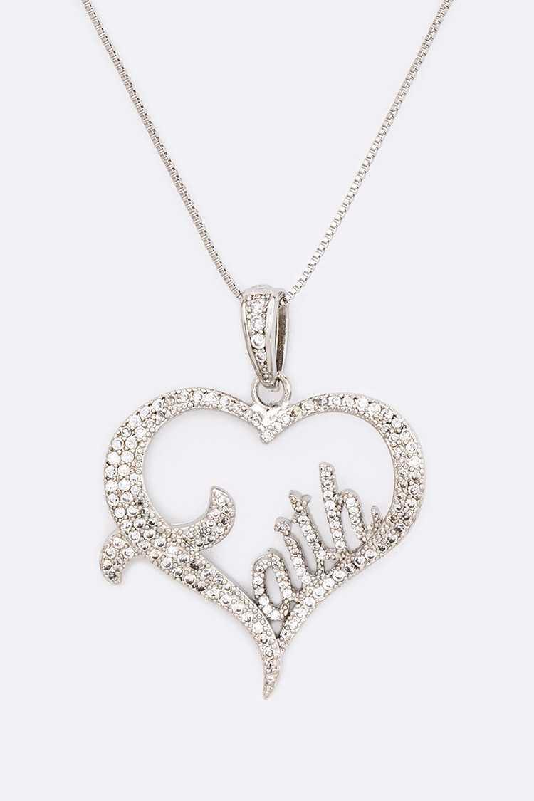 Faith Cubic Zirconia Heart Necklace - M H W ACCESSORIES LLC
